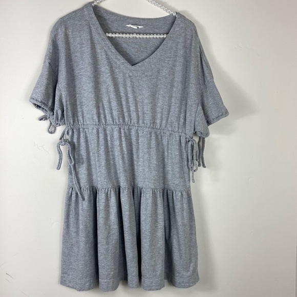 Caslon Gray V Neck Drawstring Tie Layer Jersey Knit Dress XXS Petite - Picture 2 of 6